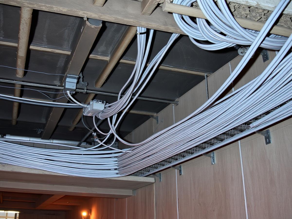 Eletrodutos e leitos de cabos instalados em obra
