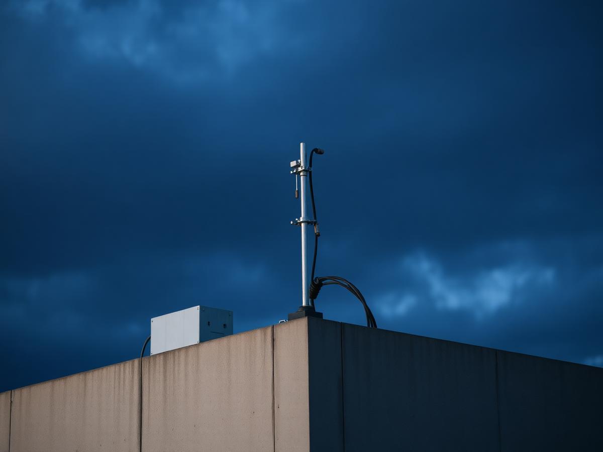 Captor de SPDA e condutor de descida instalados na laje de um edifício